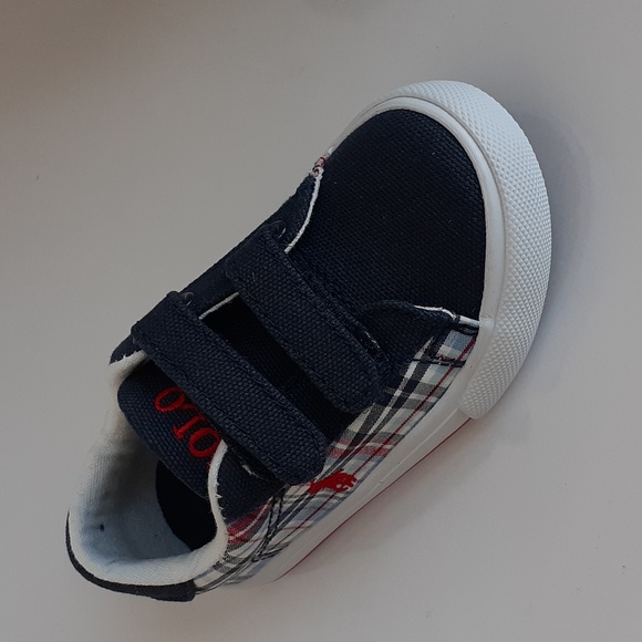 Polo Ralph Lauren Boys Plaid Canvas Sneakers Velcro Red Pony Toddler Sz 6 - Picture 5 of 11